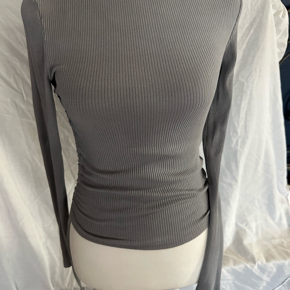 Divided Charcoal Ribbed Long Sleeve Top